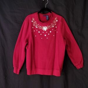 Floral and Rhinestone Detail Cranberry Top